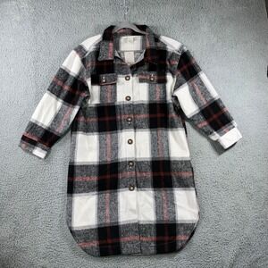 Wear to Love Long Plaid Shirt Jacket Women Large Button Up Long Sleeve Flannel